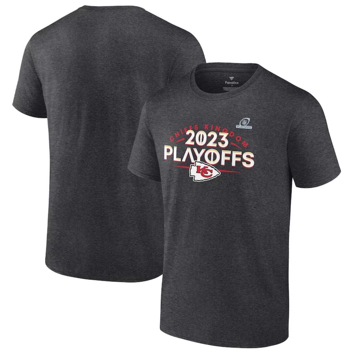 Men's Kansas City Chiefs Heather Charcoal 2023 Playoffs T-Shirt,We sell and wholesale Men's Kansas City Chiefs Heather Charcoal 2023 Playoffs T-Shirt on line form chian!